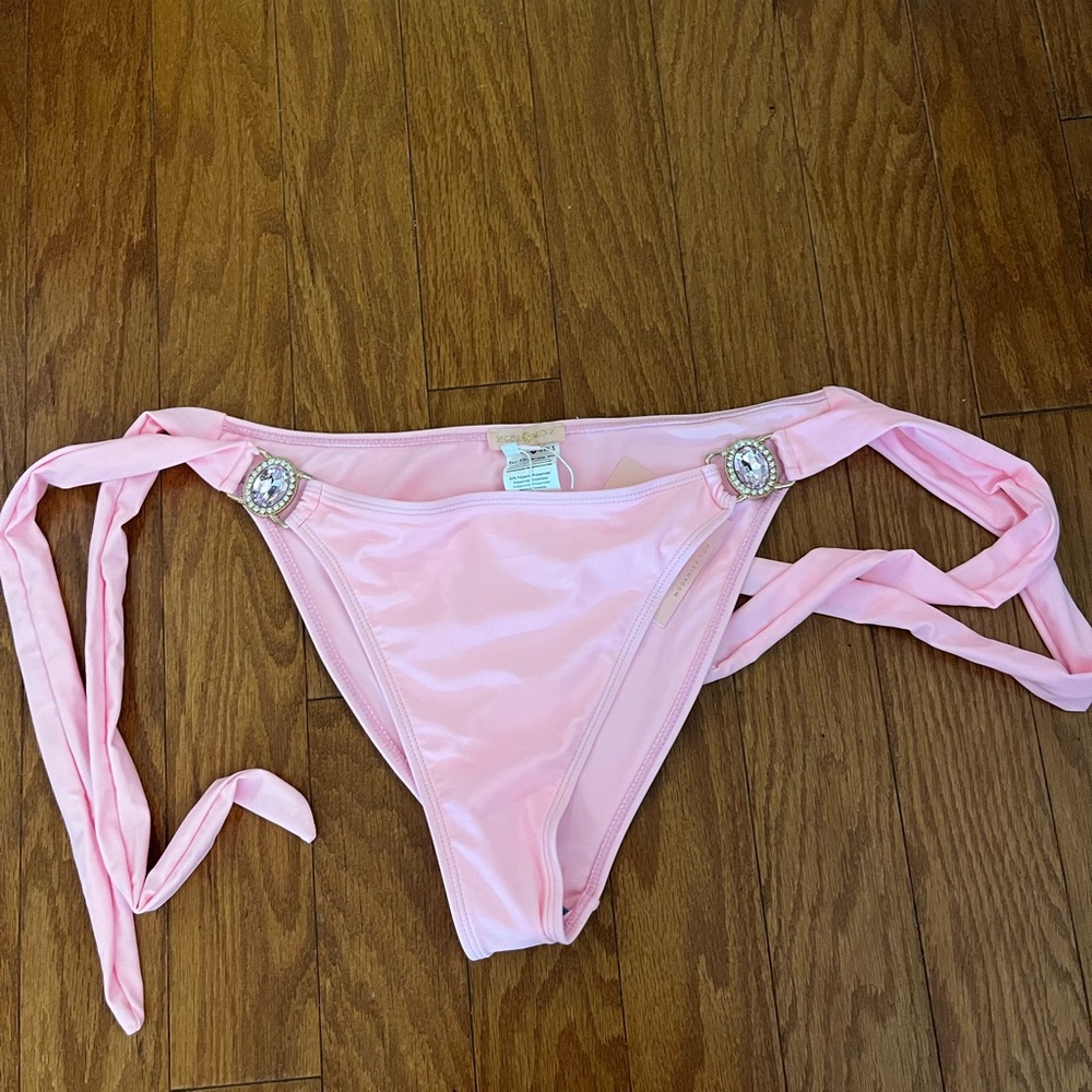 Moda Minx Baby Pink Crystal Tie Side Bikini Bottoms - M / Full